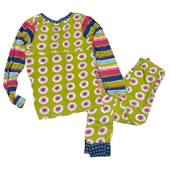JELLY THE PUG EUC GIRLS PAJAMAS TOP BOTTOM COTTON ORANGE FALL WINTER SIZE 7 - Picture 5 of 6